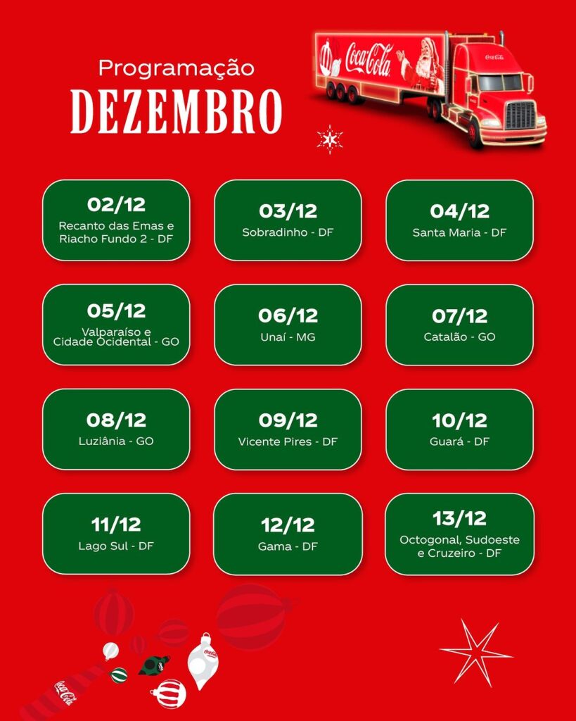 Cidades do Entorno recebem a Caravana Iluminada de Natal da Coca-Cola no mês de dezembro